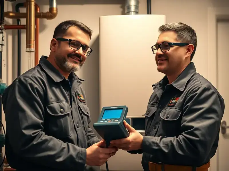 K & D Services team working on boiler system